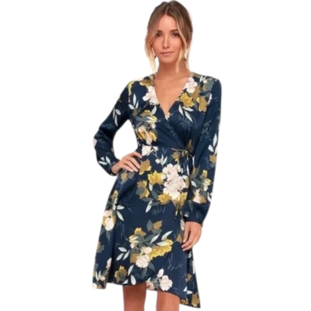 Lulu's Navy Floral Long Sleeve Dress